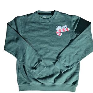 Peanuts Sweatshirt Unisex Small Green Snoopy Candy Cane Holiday Crew